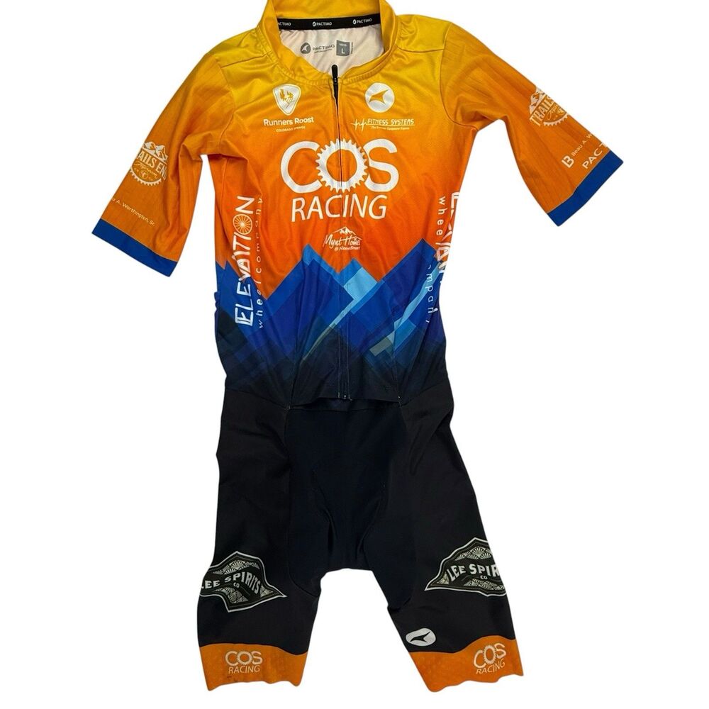 Pactimo COS Racing Men Cycling Skinsuit Jersey + Bib Shorts Large Padded Shorts